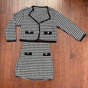 SHEIN Black and White Houndstooth Pattern 2 Piece Set, Skirt and Jacket, Size 7